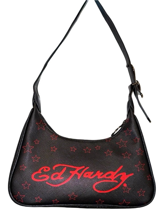 ED HARDY x SIBERIA HILLS Y2K Style Flaming Skull/Panther Shoulder Bag - NWT